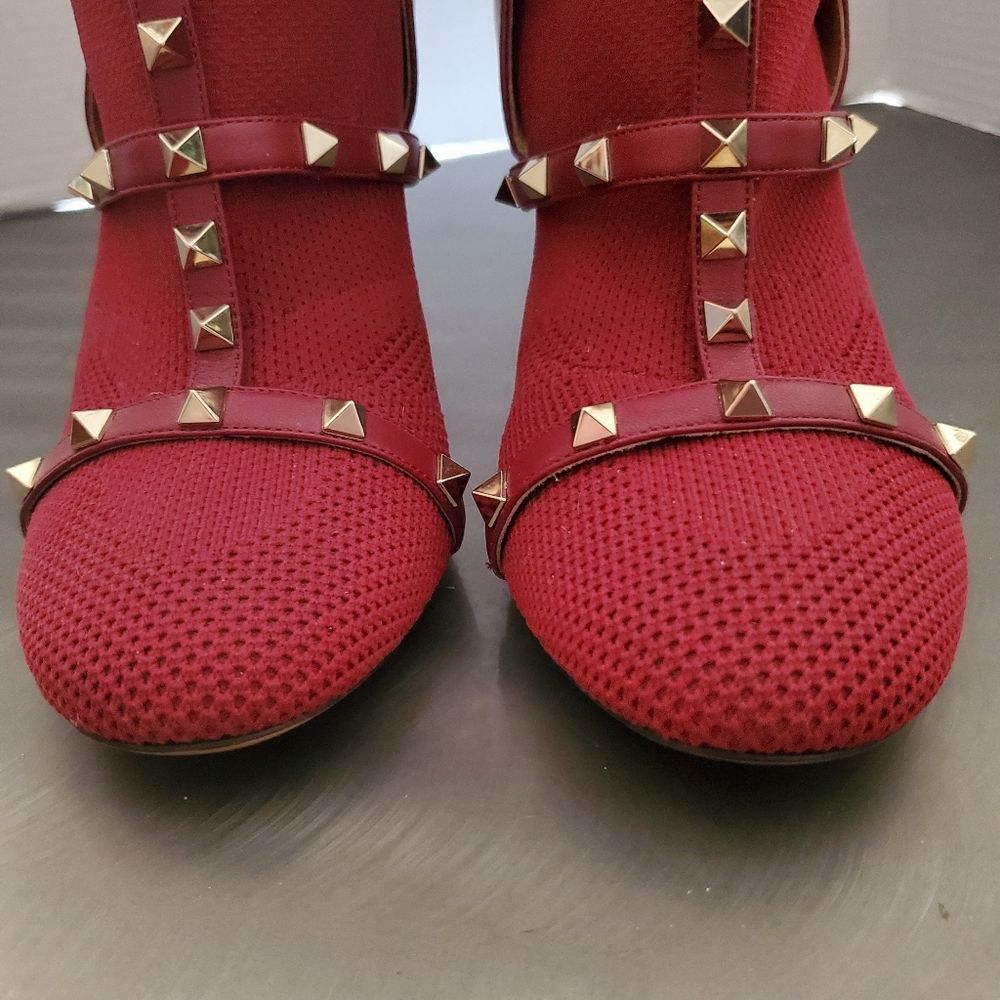 VALENTINO GARAVANI Knit Rockstud Bodytech Calfskin Sock Boot Heel Burgundy 39.5 - Picture 5 of 11